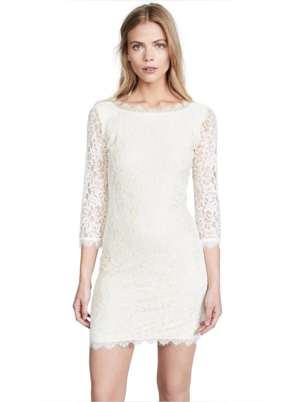 Diane von Furstenberg Zarita lace dress featuring 3/4 length sheer sleeves